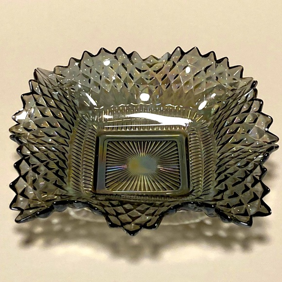 Vintage square iridescent grey hobnail depression glass candy dish/serving tray - Picture 1 of 4